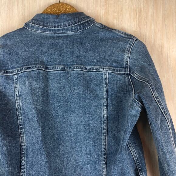J Crew Mercantile Blue Cropped Denim Jacket Embroidered Heart Cute Casual XS - Picture 7 of 12